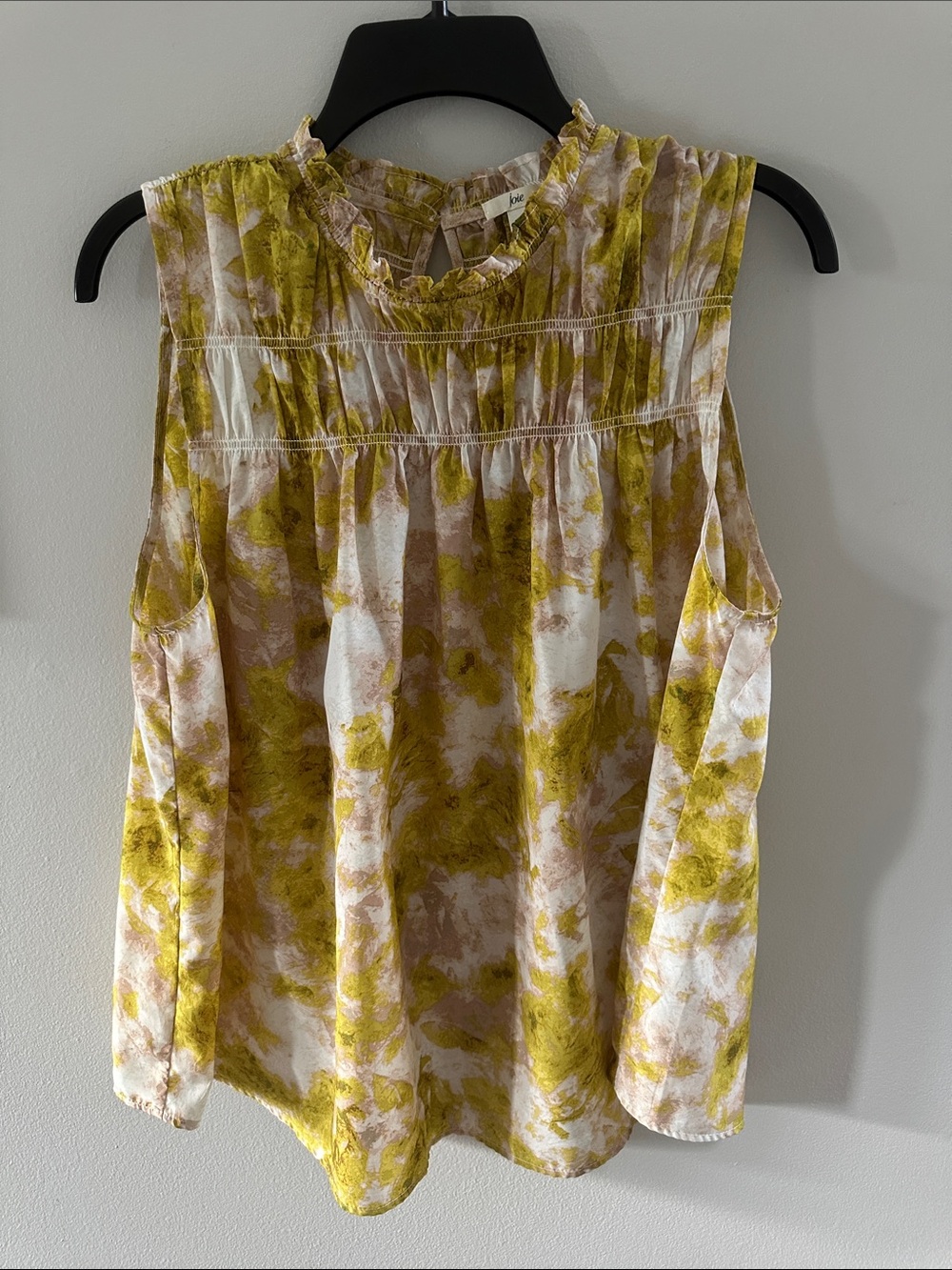 Joie Smocked Sleeveless Yellow Blouse Size Large